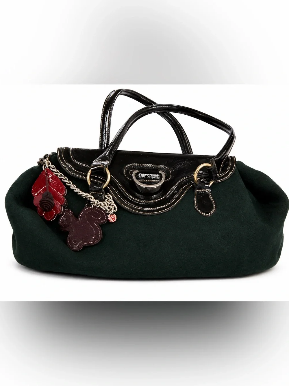 Dark Green and Black Women's Satchel Bag